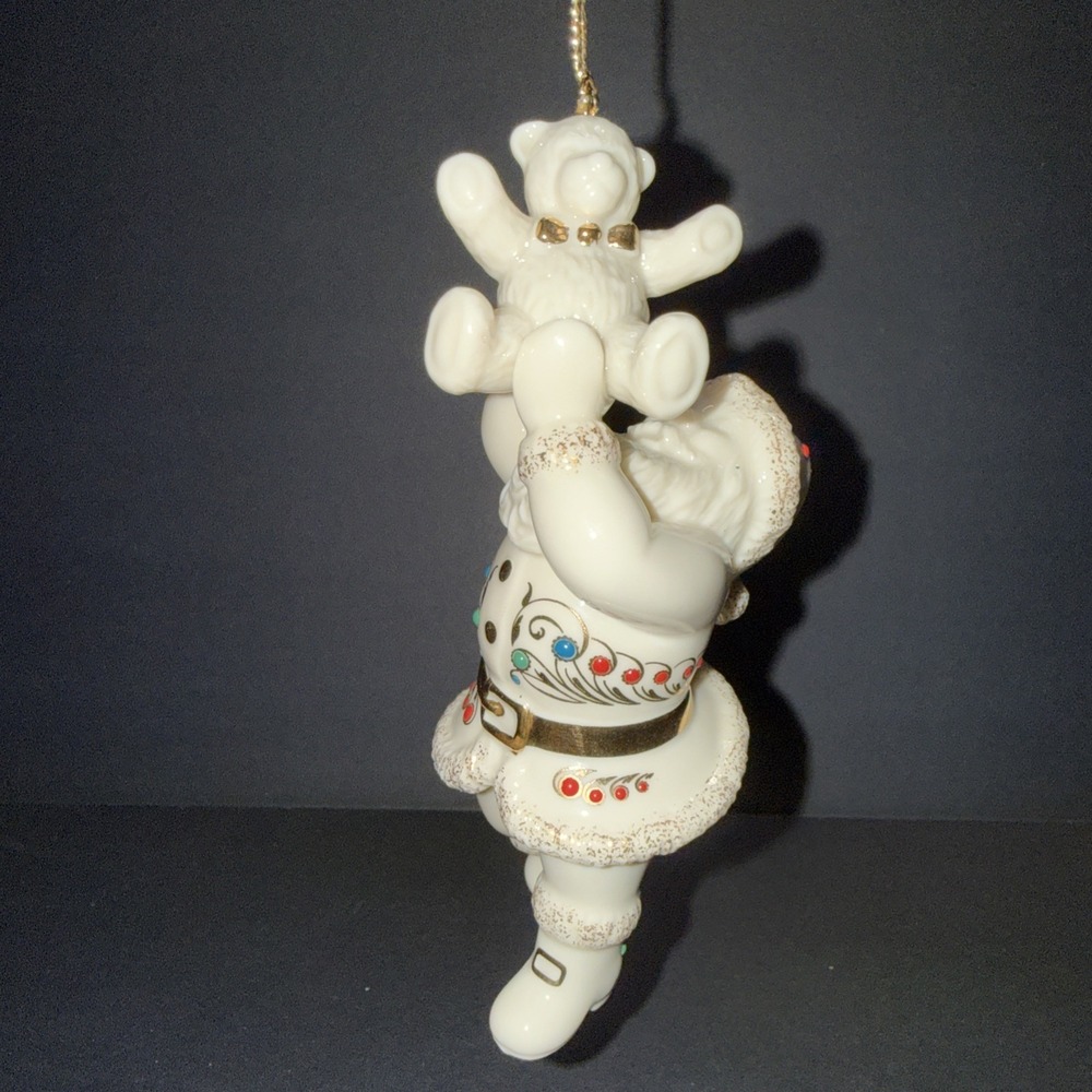 Lenox Santa Teddy Bear Porcelain Christmas Ornament Thailand Ivory Gold